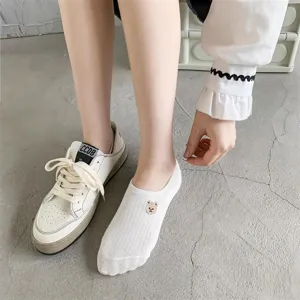 Calzini invisibili ricamati bianchi estivi, stile college in cotone traspirante per scarpe.