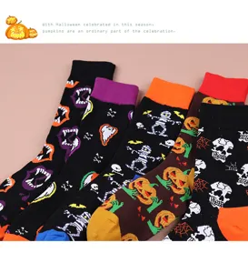 Halloween pumpkin mid-tube socks fun skull pattern casual fashion couple long socks for holiday wear