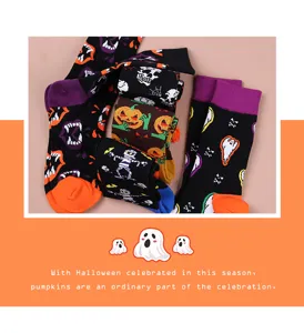 Halloween pumpkin skeleton crew socks couple cotton funny holiday gifts soft black