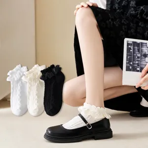 Women's Summer Thin Lolita Socks Sweet Bubble Lace JK Short Socks Mesh Breathable Cotton Socks