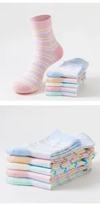 Detailed close-up shot of pastel striped cotton socks, neat stack and soft texture.