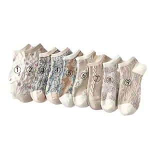 Summer low cut boat socks Japanese vintage style breathable mesh floral short socks 9 pairs