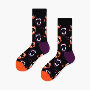 Halloween vampire teeth crew socks funny black orange unisex holiday party cotton socks
