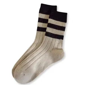 womens vintage striped crew socks breathable college style mid-tube casual autumn socks