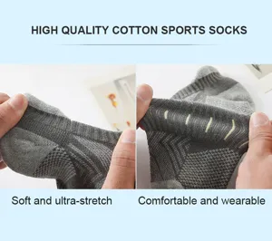 Detail view of high quality cotton sports socks showing ultra stretch and breathable mesh.