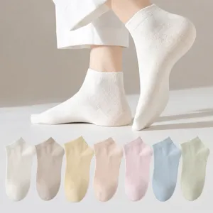 Women's Summer Thin Breathable Short Socks Solid Color Low Cut Boat Socks Casual Macaron Cotton Blend Hosiery