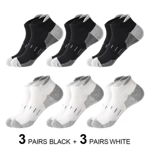Men athletic low-cut tab socks breathable mesh running socks 6 pairs black white pack