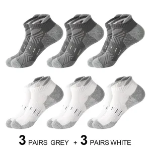 Men sports ankle socks breathable mesh running marathon pull tab cotton socks grey white set