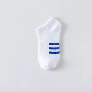 Calzini corti uomo bianchi con tre strisce blu estate sottili traspiranti sportivi casual calze