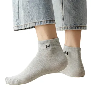 Calzini corti grigi uomo caviglia sportivi casual traspiranti cotone lettera M stile