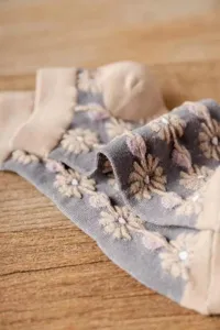 Vintage retro floral women short socks thin relief design breathable casual cotton ankle socks