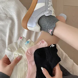 Women's Casual Cotton Blend Mesh Short Socks Cute Bow Embroidery Breathable Thin Spring Summer Ankle Socks