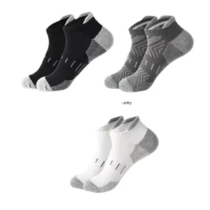 Men athletic running short socks with pull tab breathable mesh sports ankle socks 3 pairs