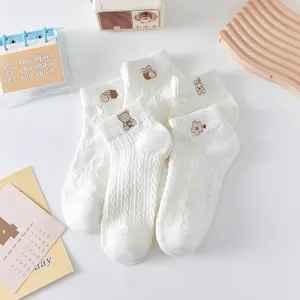 White women socks low cut cute embroidered short boat socks breathable cotton casual summer wear