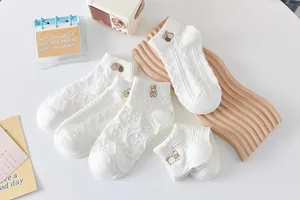 White women socks low cut cute bear rabbit embroidery breathable thin spring summer boat socks