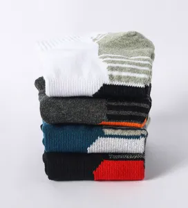 Men's athletic breathable sports socks stacked detail view, comfortable cotton running socks.