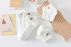 White cute embroidered women low cut short socks summer breathable cotton daily wear