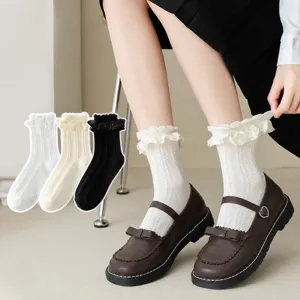 Chaussettes Mi-Tubulaires Douces Lolita pour Femmes Dentelle Bulles Maille Tresse Respirantes JK