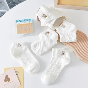 White women ankle socks cute bear embroidered low cut breathable cotton summer socks set