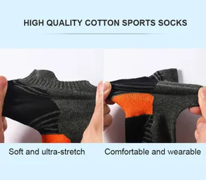 Men's athletic sports socks, high quality cotton, breathable, high stretch, comfortable fit.