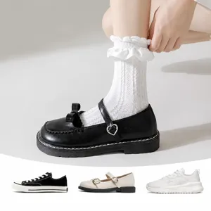 Chaussettes mi-hautes à volants style japonais mignon pour femmes au printemps tous