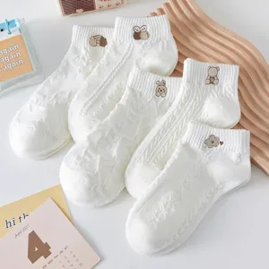 Women Cartoon Embroidery Short Socks Japanese Style Breathable Cotton Blend No Show Low Cut Socks Casual Daily