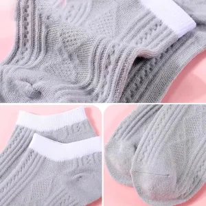 Comfortable women summer short socks cute diamond knit low cut boat socks casual grey hosiery.