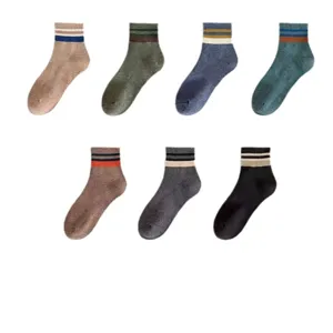 Men cotton mid-calf socks Japanese style double stripe casual sports socks multi-color