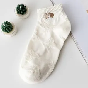 White women short ankle socks cute embroidered design breathable thin daily summer socks