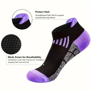 Men's athletic sports ankle socks with breathable mesh zones and heel protection tab.