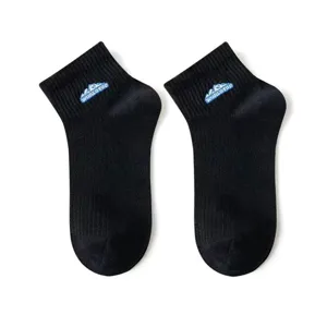 Black athletic short socks for men and women, breathable cotton, trendy mountain embroidery.