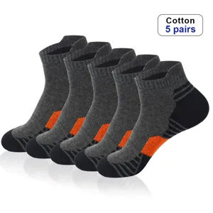 Men athletic ankle socks 5 pairs breathable cotton running sports socks grey orange