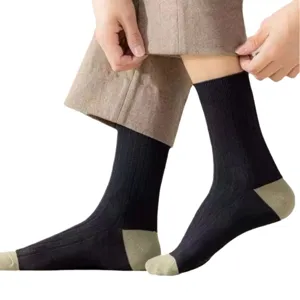 Women's Japanese style ribbed cotton socks with contrast color toe and heel for autumn winter.