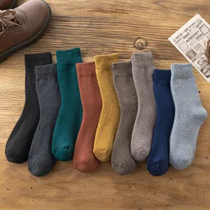 Men Women Thickened Terry Cotton Winter Warm Crew Socks Solid Color Thermal Casual Mid-Tube Socks