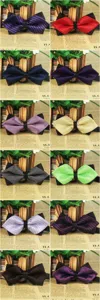 Men's pointed striped bow tie polyester silk business wedding bowtie color variant detail