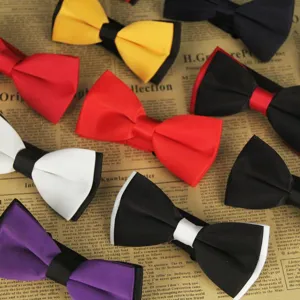 Doppelter matter einfarbiger Fliege Herren Bräutigam Hochzeit Polyester Seide bunte Mode Schleife