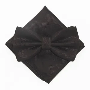 Stijlvolle strik en pochet set met fijn ruitmotief voor heren in donker polyester.