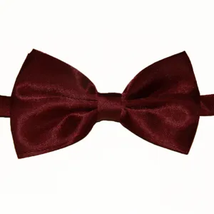 Gros plan sur le tissu de nœud papillon bordeaux brillant avec une texture fine et un nœud propre.
