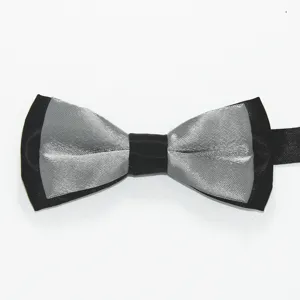 Pajarita negra y plateada de doble capa para ropa de noche, bodas y fiestas.