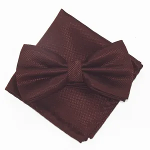 Bordeauxrode gestructureerde vlinderdas en pochet set, elegante accessoires voor de bruidegom.