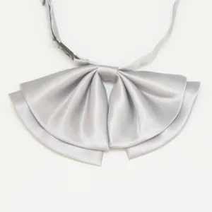 Elegante cravattino fiocco uniforme JK plissettato grigio argento vista dettaglio