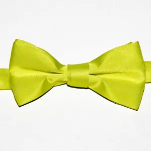 Dettaglio papillon giallo neon in poliestere tinta unita, perfetto per bambini ed eventi.
