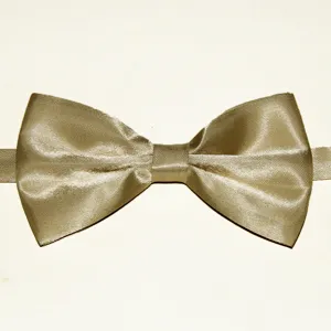 Gros plan détaillé d'un noeud papillon en polyester doré champagne brillant homme.