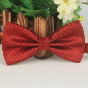 Classic red textured polyester bow tie for men, perfect for business and casual wear.