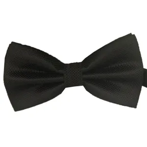 Classic black jacquard bow tie for men, premium polyester fabric with fine grid pattern.