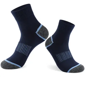 Men's athletic sports running socks mid-calf navy blue moisture-wicking outdoor hiking socks
