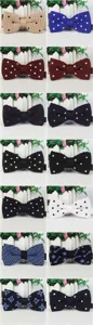 Men knitted dot bow tie polyester woolen British casual wedding groom formal neckwear detail