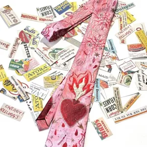 Y2K pink aesthetic tie with sacred heart flame design, trendy casual necktie for youth.