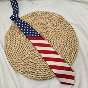 Close-up detail of the classic US flag pattern necktie, featuring stars and stripes design.