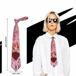 Stylish pink printed necktie featuring sacred heart flame pattern, 145cm length for men